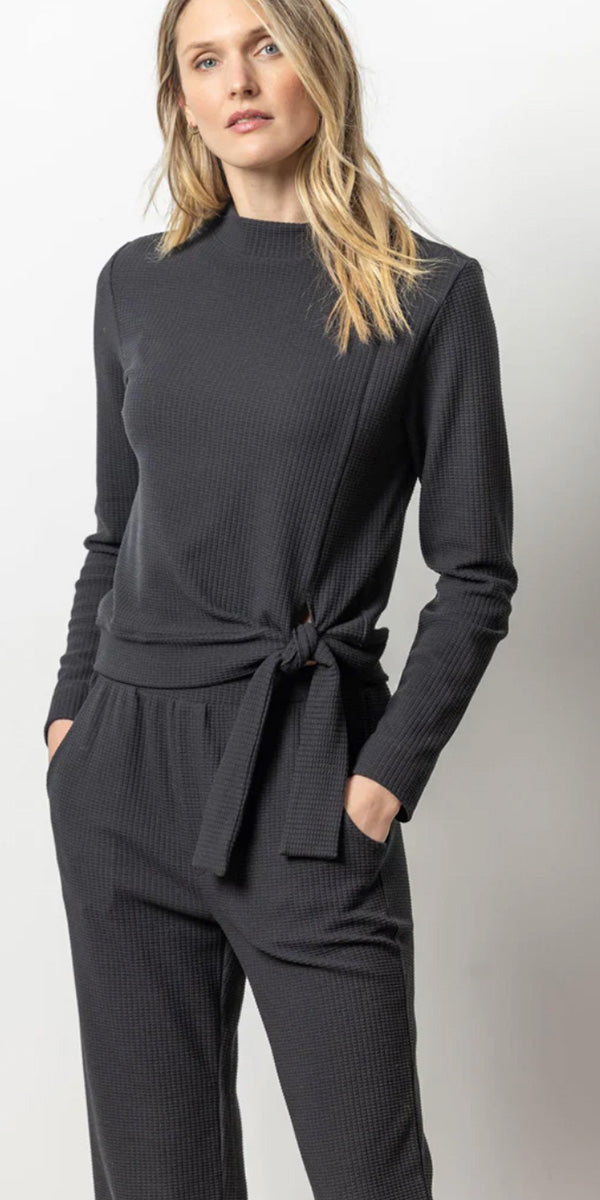 Lilla P Tie Waist Mock Neck