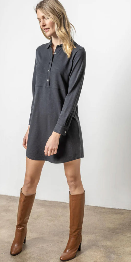 Lilla P LS Seamed Shirt Dress