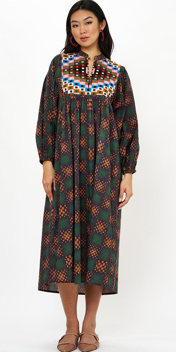 Oliphant Mandarin Balloon Sleeve Midi Dress