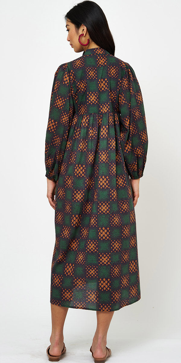 Oliphant Mandarin Balloon Sleeve Midi Dress