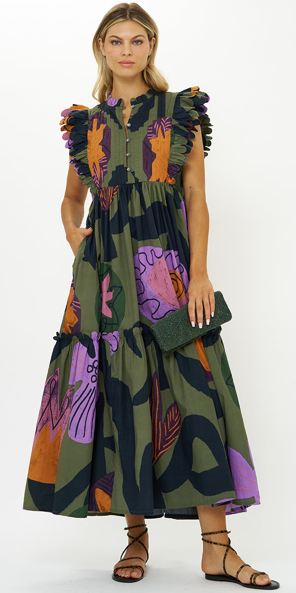 Oliphant Scallop Pintuck Maxi Dress