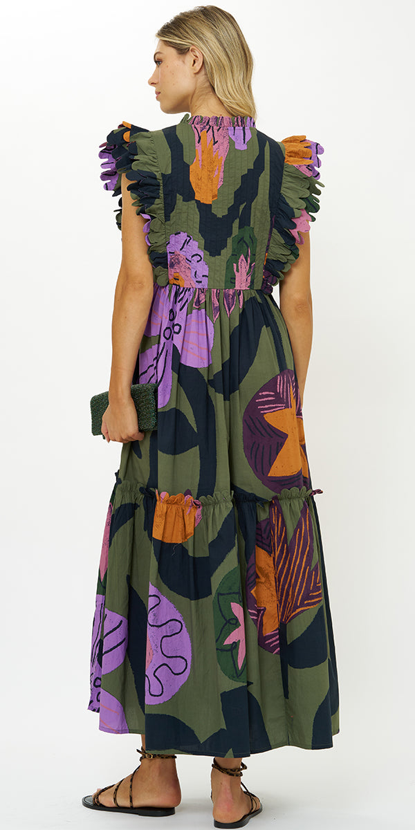 Oliphant Scallop Pintuck Maxi Dress