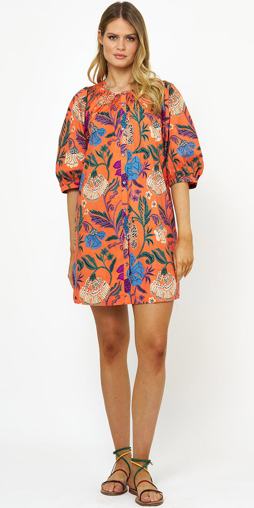 Oliphant Embroidered Button Mini Dress