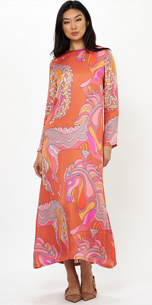 Oliphant Long Sleeve Shift Maxi Dress Arabia Toffee Xs