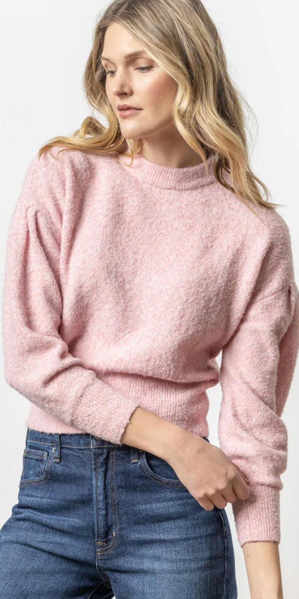 Lilla P Pleated Sleeve Crewneck Sweater