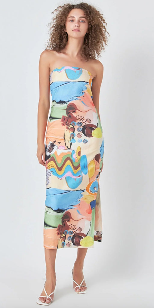 English Factory Abstract Strapless Maxi Dress