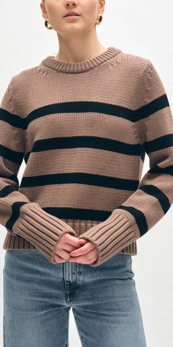 White + Warren Cotton Stripe Crewneck