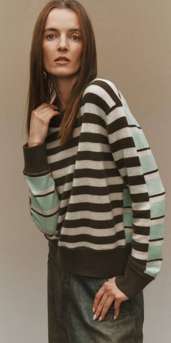 White + Warren Mixed Stripe Crew