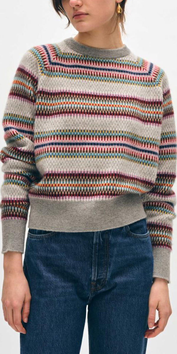 White + Warren Stripe Multi Check Sweatshirt