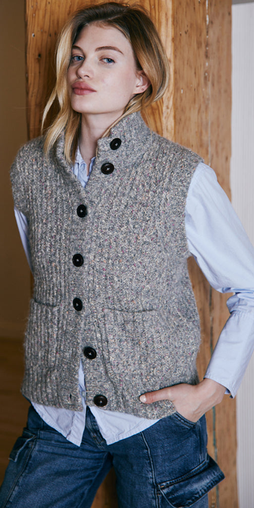 Autumn Cashmere Button Front Mock Neck Vest