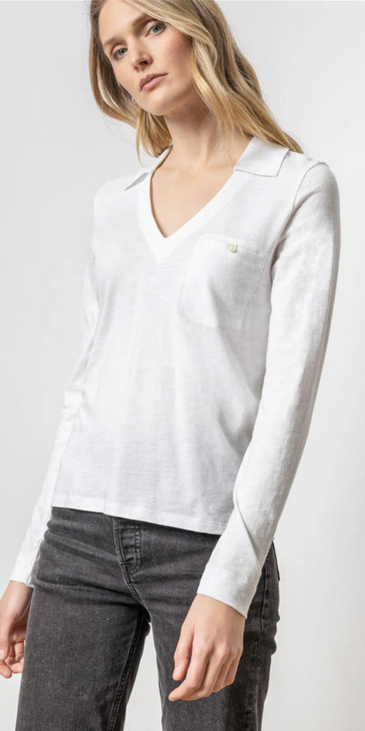 Lilla P Long Sleeve Collared V-Neck