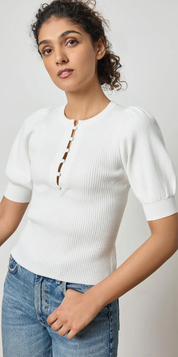 Lilla P Elbow Sleeve Henley Sweater